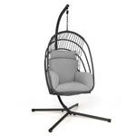  - Hanging Folding Egg Chair with Stand Soft Cushion Pillow Swing Hammock - Outdoor Style Company