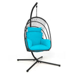  - Hanging Folding Egg Chair with Stand Soft Cushion Pillow Swing Hammock - Outdoor Style Company