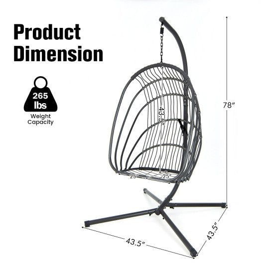  - Hanging Folding Egg Chair with Stand Soft Cushion Pillow Swing Hammock - Outdoor Style Company