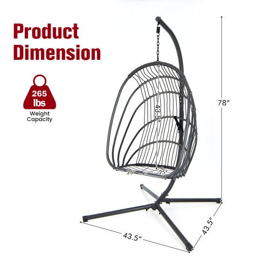  - Hanging Folding Egg Chair with Stand Soft Cushion Pillow Swing Hammock - Outdoor Style Company