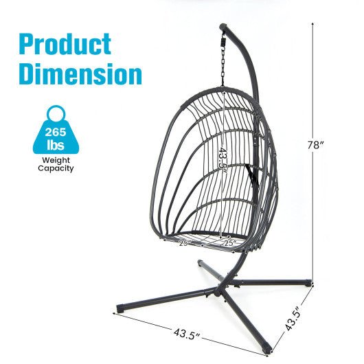  - Hanging Folding Egg Chair with Stand Soft Cushion Pillow Swing Hammock - Outdoor Style Company