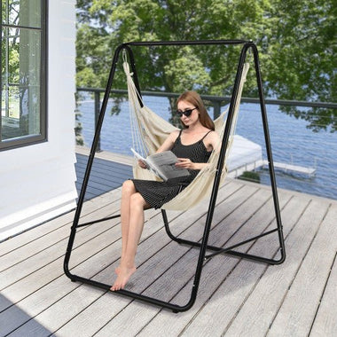  - Hanging Padded Hammock Chair with Stand and Heavy Duty Steel - Outdoor Style Company