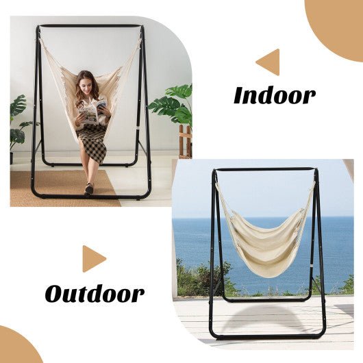  - Hanging Padded Hammock Chair with Stand and Heavy Duty Steel - Outdoor Style Company