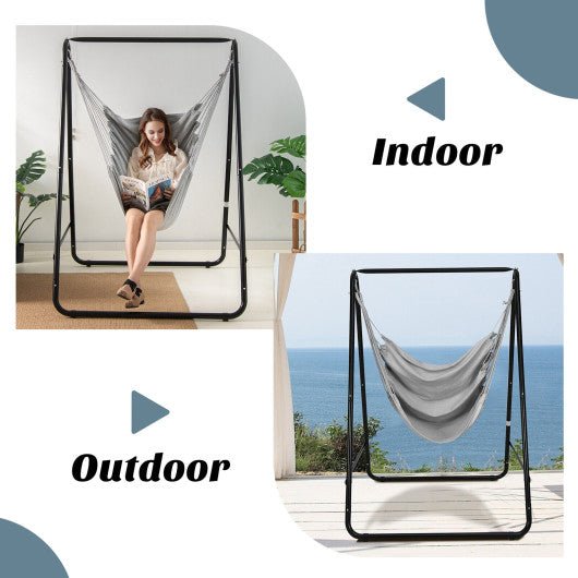  - Hanging Padded Hammock Chair with Stand and Heavy Duty Steel - Outdoor Style Company