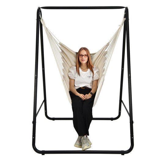  - Hanging Padded Hammock Chair with Stand and Heavy Duty Steel - Outdoor Style Company