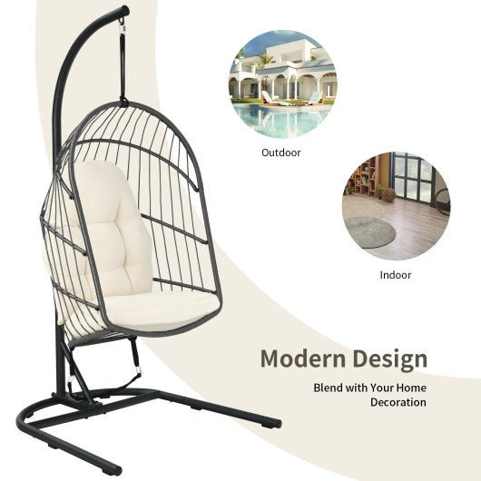  - Hanging Wicker Egg Chair with Stand - Outdoor Style Company