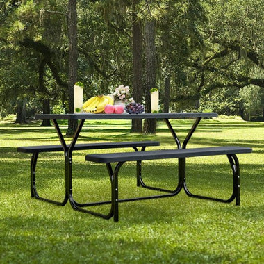  - HDPE Outdoor Picnic Table Bench Set with Metal Base - Outdoor Style Company