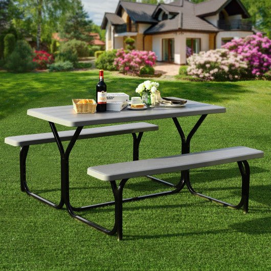  - HDPE Outdoor Picnic Table Bench Set with Metal Base - Outdoor Style Company