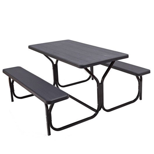  - HDPE Outdoor Picnic Table Bench Set with Metal Base - Black - Outdoor Style Company