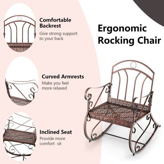  - Heavy - Duty Patio Rocking Chair with Ergonomic Backrest and Armrests - Outdoor Style Company