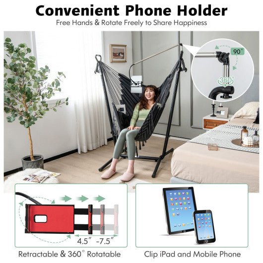  - Height Adjustable Hammock Chair with Phone Holder and Side Pocket - Outdoor Style Company