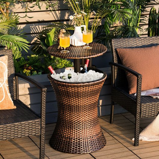  - Height Adjustable Patio Rattan Cooler Bar Table - Outdoor Style Company