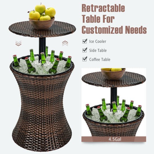  - Height Adjustable Patio Rattan Cooler Bar Table - Outdoor Style Company