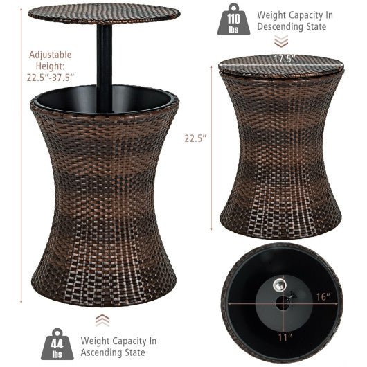  - Height Adjustable Patio Rattan Cooler Bar Table - Outdoor Style Company