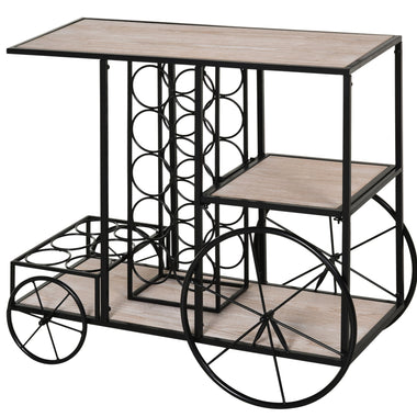 -HOMCOM 16-Bottle Mobile Bar Cart with Wine Rack Storage, Featuring an Elegant Design & Three Shelves for Storage/Display - Outdoor Style Company