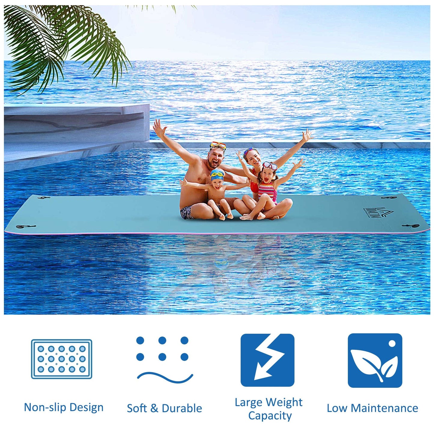 -HOMCOM 17' x 5' Floating Water Mat, 3-Layer Swimming Pool Float Super-Sized Foam Raft, Thick and Durable Water Activities Mat for Lake, Oceans - Outdoor Style Company