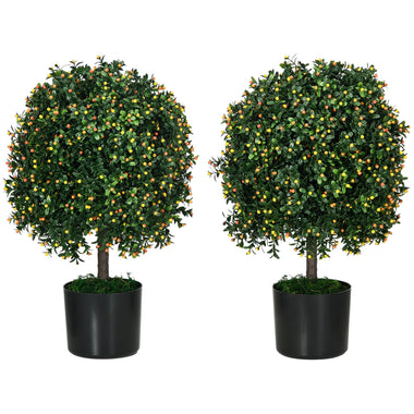 Garden Statues - HOMCOM 2 Pack 20.75" Artificial Ball Boxwood Topiary Trees with Pot and Orange Fruits, Fake Plants for Home Office, Living Room Decor - Outdoor Style Company