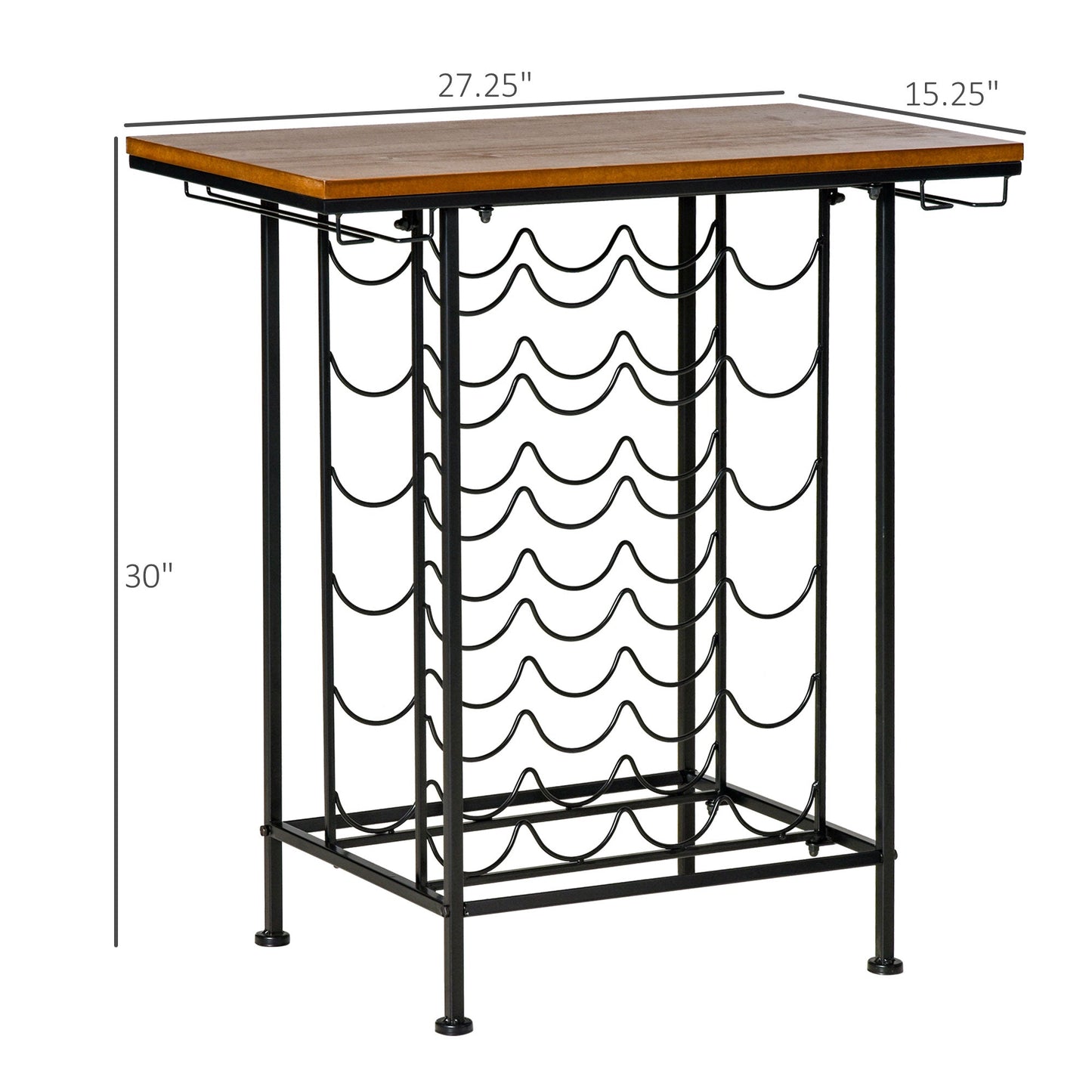 '-HOMCOM 24-Bottle Industrial Modern Wine Rack Table, Freestanding 6 Tier Wine Bottle Organizer with Glass Stemware Holder, Natural/Black - Outdoor Style Company