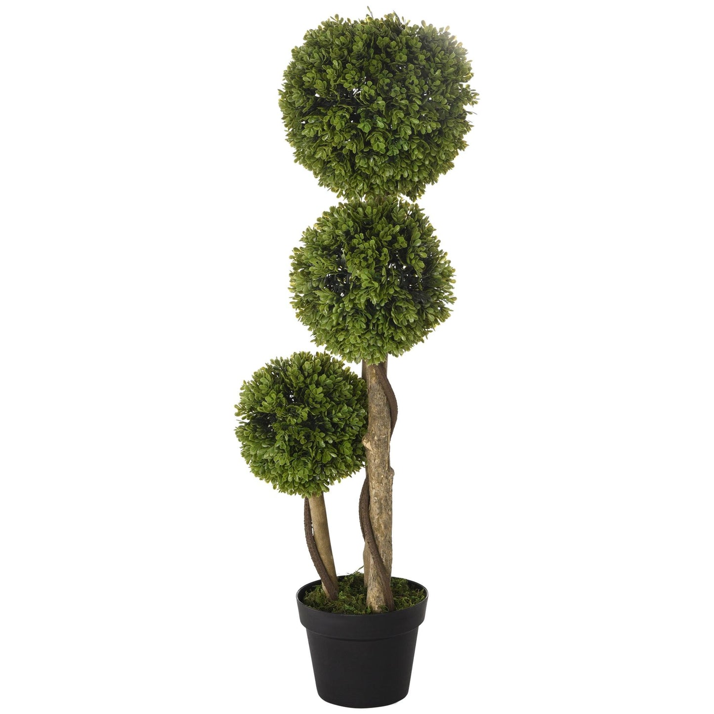 Garden Statues - HOMCOM 35.5" Artificial Boxwood 3 Ball Boxwood Tree for Home Decor Indoor & Outdoor Fake Plants Artificial Tree in Pot, Light Green - Outdoor Style Company