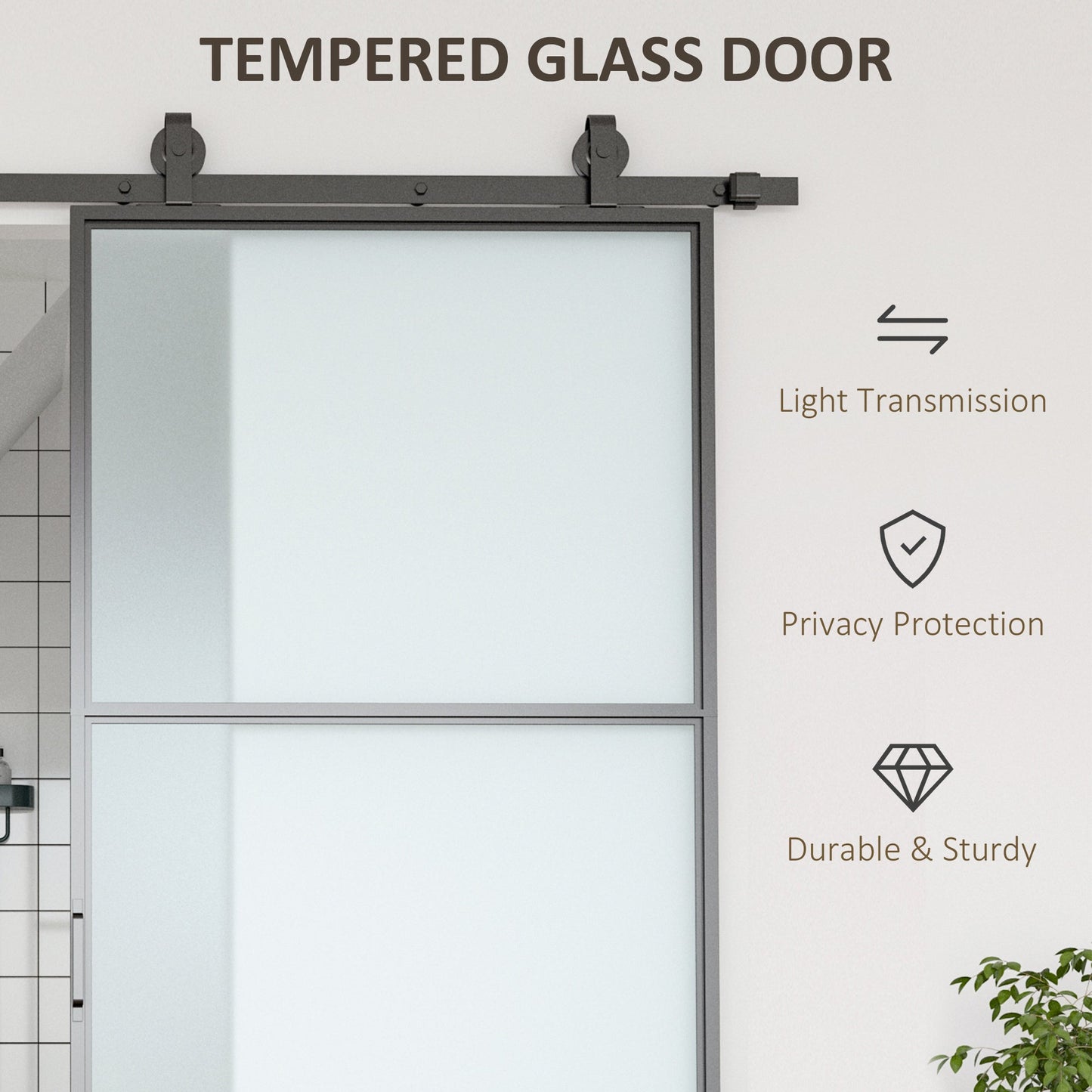 '-HOMCOM 36 x 84 in Sliding Door with 6FT Hardware Kit and Handle, Industrial Frosted Tempered Glass Door with Carbon Steel, Easy Installation - Outdoor Style Company