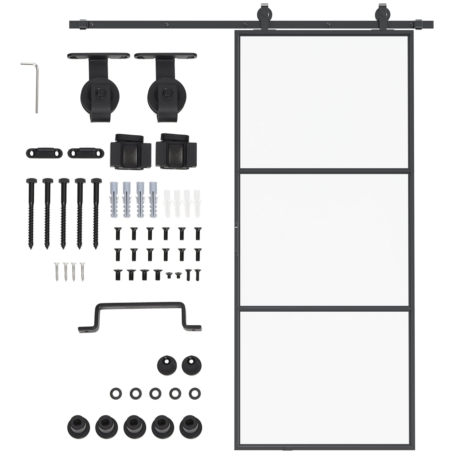 '-HOMCOM 36 x 84 in Sliding Door with 6FT Hardware Kit and Handle, Industrial Frosted Tempered Glass Door with Carbon Steel, Easy Installation - Outdoor Style Company