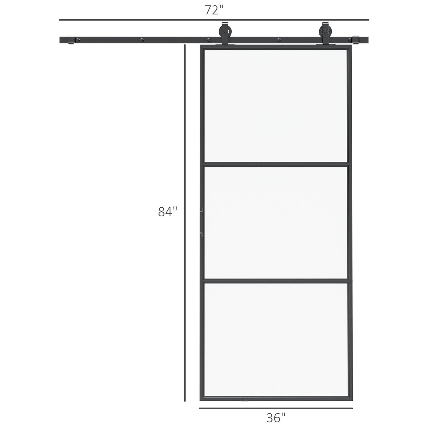 '-HOMCOM 36 x 84 in Sliding Door with 6FT Hardware Kit and Handle, Industrial Frosted Tempered Glass Door with Carbon Steel, Easy Installation - Outdoor Style Company