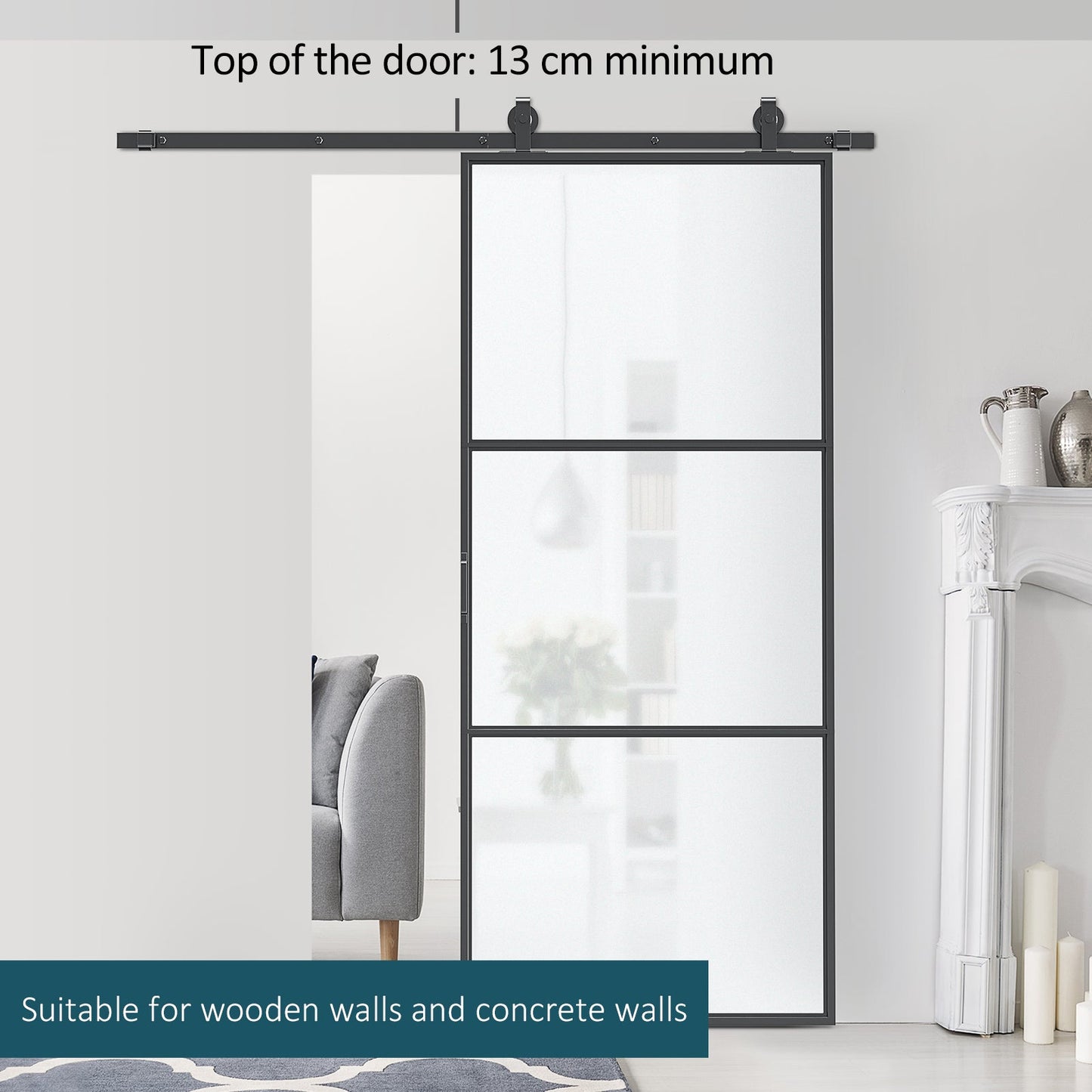 '-HOMCOM 36 x 84 in Sliding Door with 6FT Hardware Kit and Handle, Industrial Frosted Tempered Glass Door with Carbon Steel, Easy Installation - Outdoor Style Company