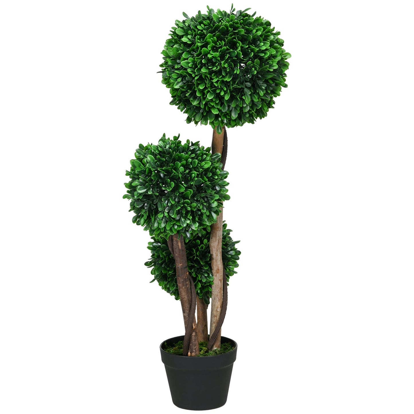 Outdoor Aosom - HOMCOM 3ft Artificial Tree, Triple Ball Boxwood Topiary with Pot and Sandalwood Leaves, for Indoor Outdoor Home - Outdoor Style Company