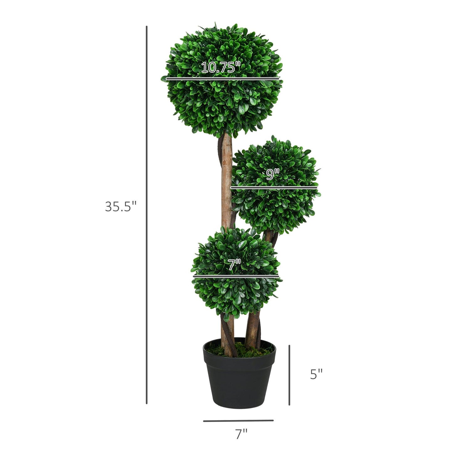 Outdoor Aosom - HOMCOM 3ft Artificial Tree, Triple Ball Boxwood Topiary with Pot and Sandalwood Leaves, for Indoor Outdoor Home - Outdoor Style Company