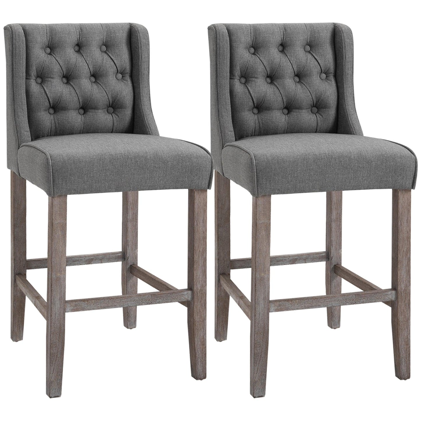 '-HOMCOM 40" Tufted Wingback Counter Height Armless Bar Stool Dining Chair Set of 2 - Grey - Outdoor Style Company