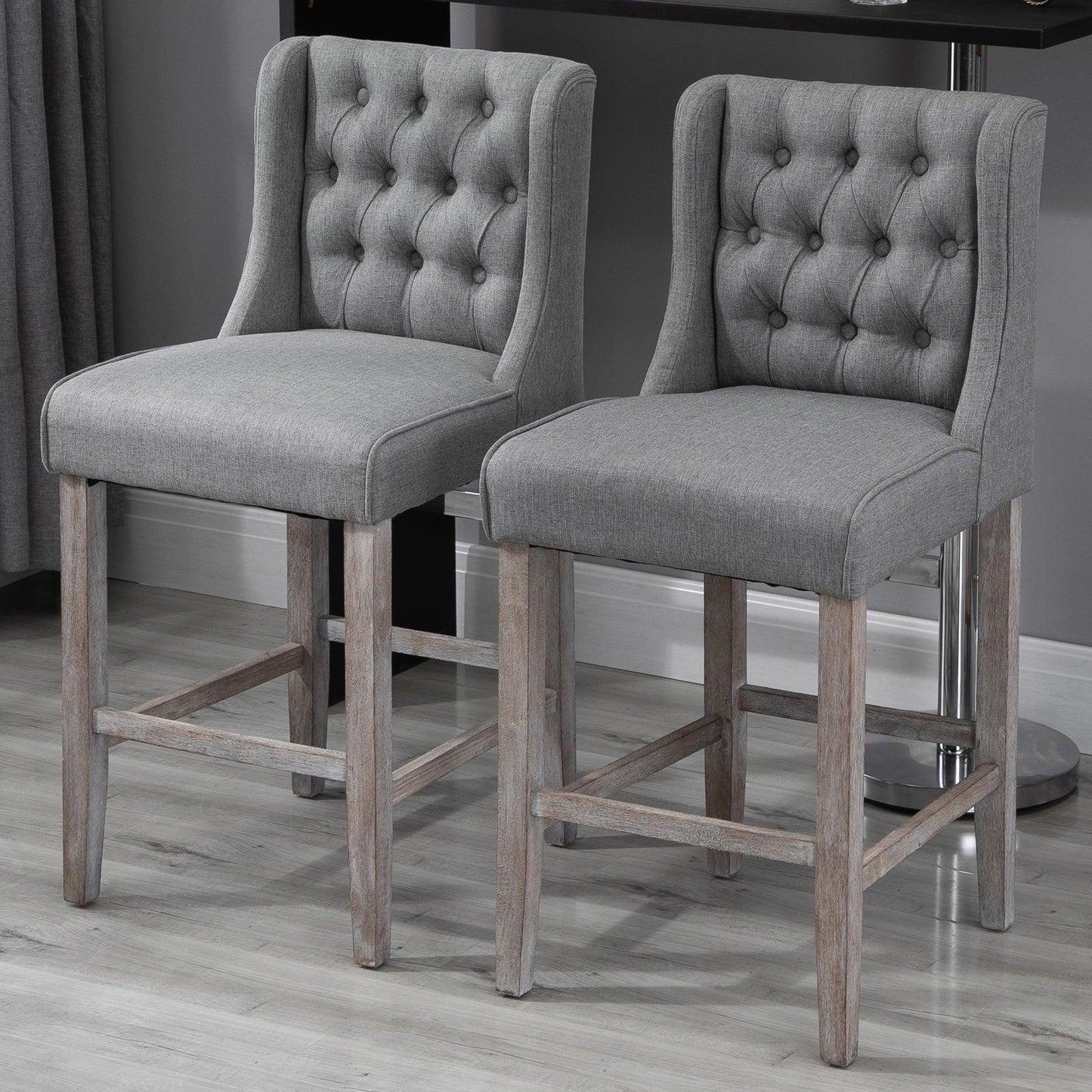 '-HOMCOM 40" Tufted Wingback Counter Height Armless Bar Stool Dining Chair Set of 2 - Grey - Outdoor Style Company