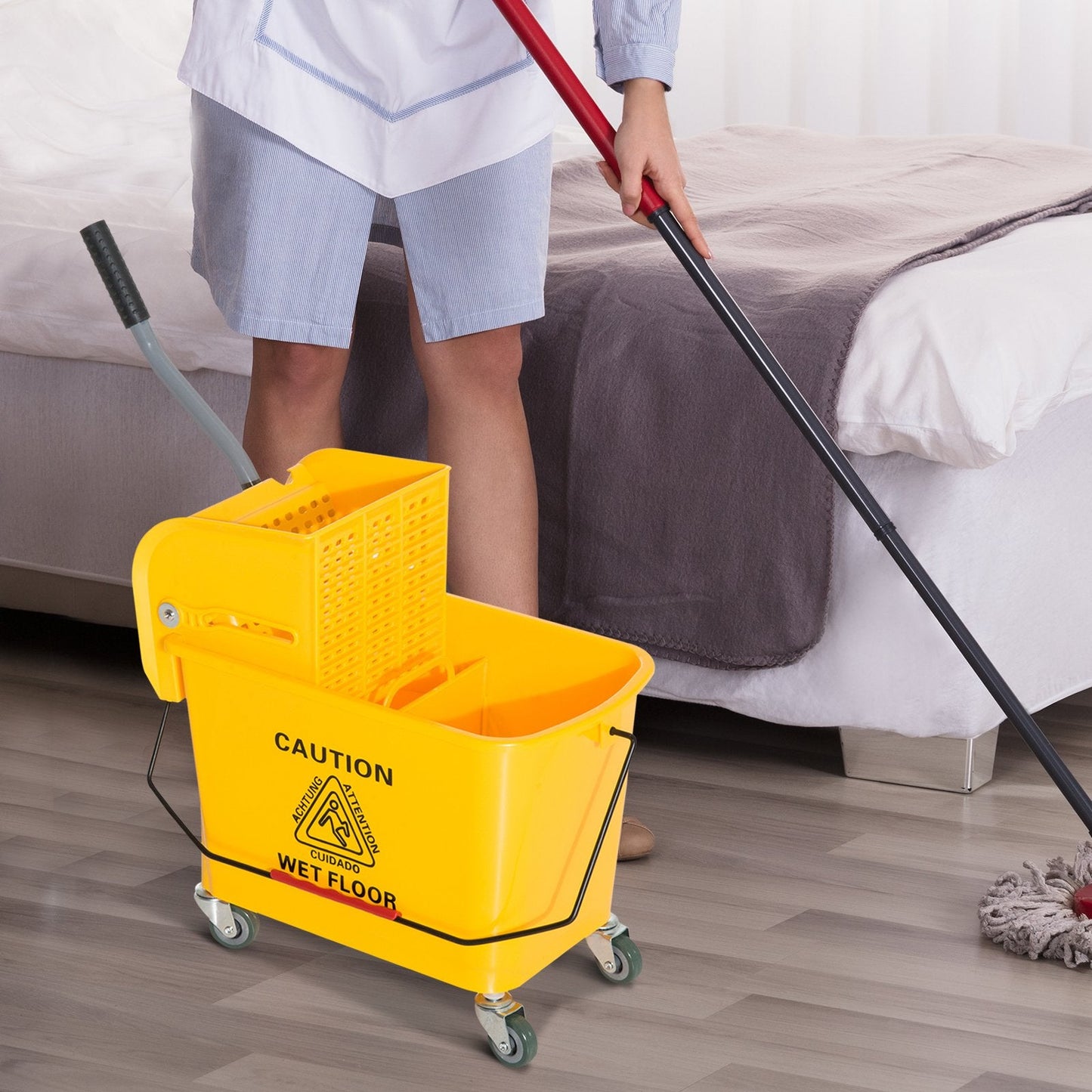 '-HOMCOM 5 Gallon Janitor Mop Bucket with Down Press Wringer, Mobile Heavy Duty Mop and Bucket Set with Anti-Slip Pressure Handle, Yellow - Outdoor Style Company