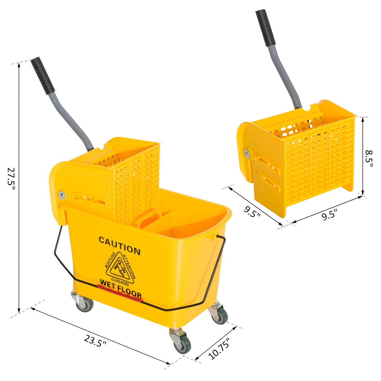 '-HOMCOM 5 Gallon Janitor Mop Bucket with Down Press Wringer, Mobile Heavy Duty Mop and Bucket Set with Anti-Slip Pressure Handle, Yellow - Outdoor Style Company