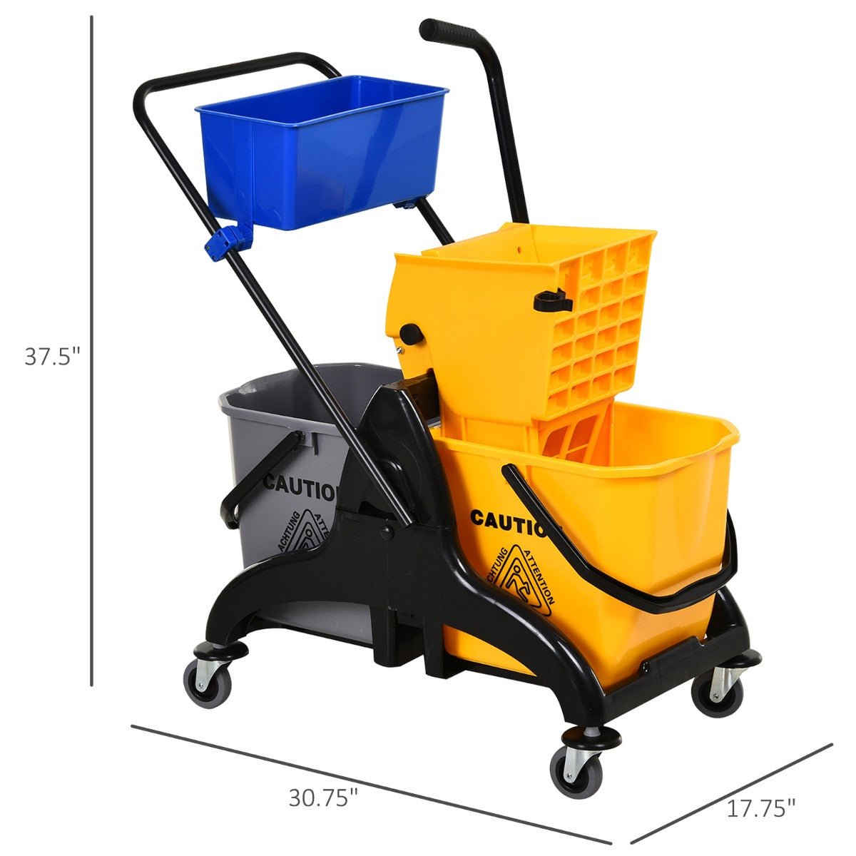 '-HOMCOM 6.9 Gallon Mop Water Bucket Wringer Cart with Easy to Use Side Press Wringer & Mop-Handle Holder, Smooth Wheels, Yellow/Black - Outdoor Style Company