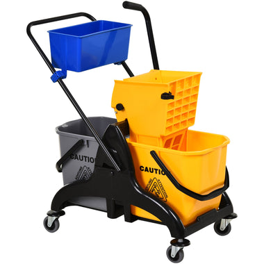 '-HOMCOM 6.9 Gallon Mop Water Bucket Wringer Cart with Easy to Use Side Press Wringer & Mop-Handle Holder, Smooth Wheels, Yellow/Black - Outdoor Style Company