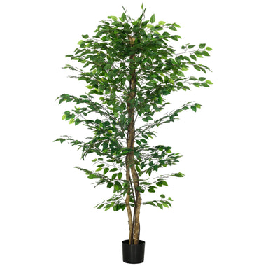 Garden Statues - HOMCOM 6ft Artificial Tree, Indoor Outdoor Fake Ficus with Pot, for Home Office Living Room Decor - Outdoor Style Company