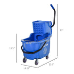 '-HOMCOM Commercial Mop Bucket With Side Press Wringer Cart on Wheels with Metal Handle, 34 Quart Capacity - Blue - Outdoor Style Company