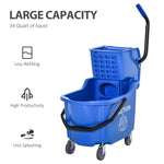 '-HOMCOM Commercial Mop Bucket With Side Press Wringer Cart on Wheels with Metal Handle, 34 Quart Capacity - Blue - Outdoor Style Company