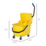 '-HOMCOM Commercial Mop Bucket With Side Press Wringer Cart on Wheels with Metal Handle, 34 Quart Capacity - Yellow - Outdoor Style Company