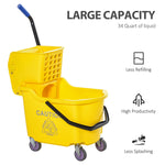 '-HOMCOM Commercial Mop Bucket With Side Press Wringer Cart on Wheels with Metal Handle, 34 Quart Capacity - Yellow - Outdoor Style Company