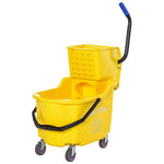 '-HOMCOM Commercial Mop Bucket With Side Press Wringer Cart on Wheels with Metal Handle, 34 Quart Capacity - Yellow - Outdoor Style Company