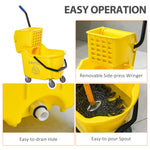 '-HOMCOM Commercial Mop Bucket With Side Press Wringer Cart on Wheels with Metal Handle, 34 Quart Capacity - Yellow - Outdoor Style Company