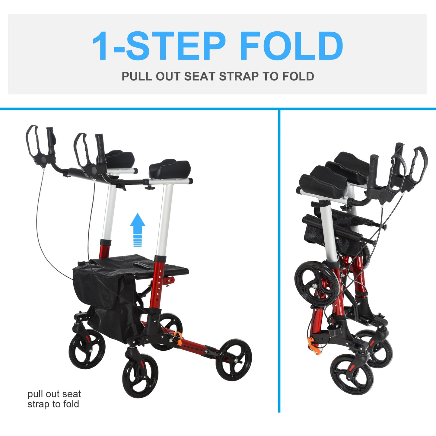-HOMCOM Folding Rollator Walker With Seat and Bag Wheeled Rolling Medical Height Adjustable Aluminum - Outdoor Style Company