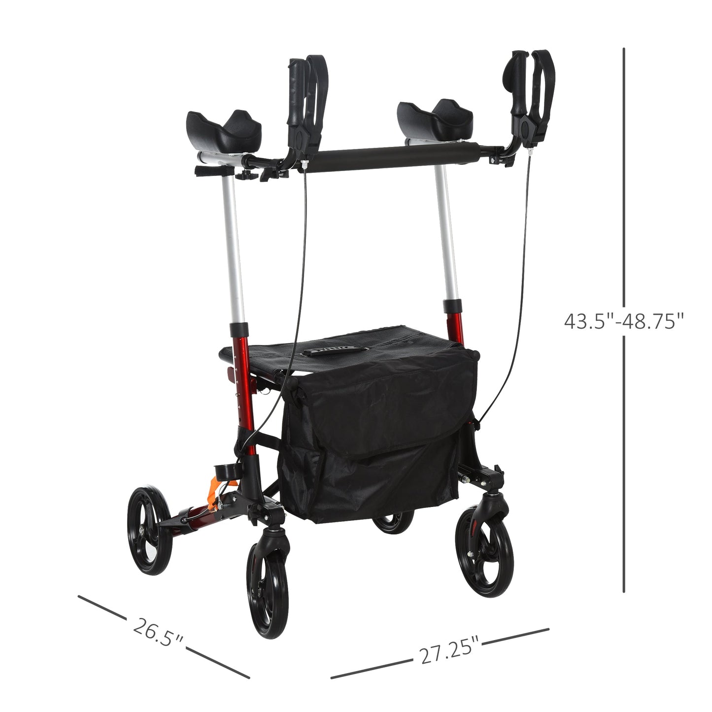 -HOMCOM Folding Rollator Walker With Seat and Bag Wheeled Rolling Medical Height Adjustable Aluminum - Outdoor Style Company