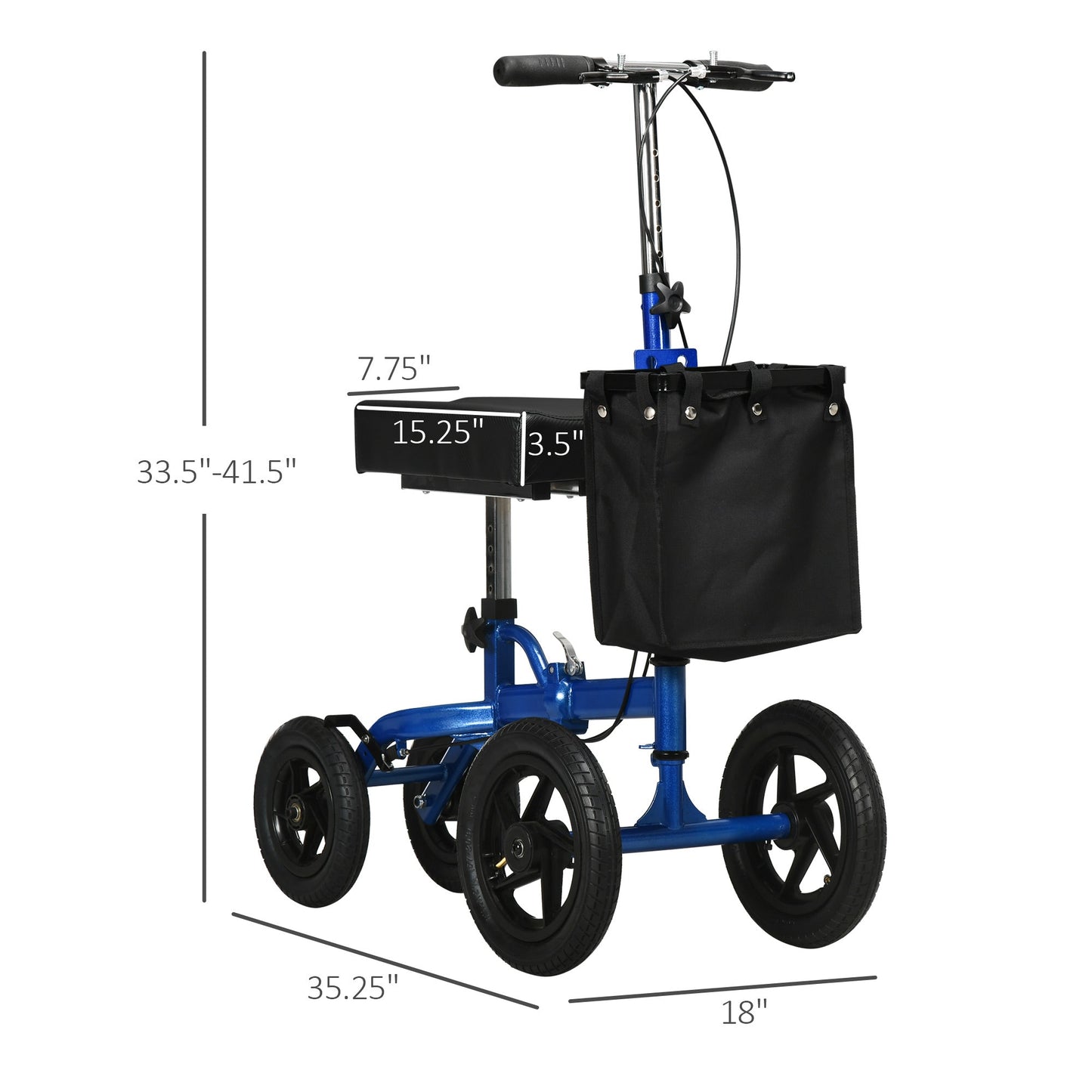 -HOMCOM Knee Scooter with Basket Storage, Walker Mobility During Medical Rehabilitation & Injury, Folding for Transport, Blue - Outdoor Style Company