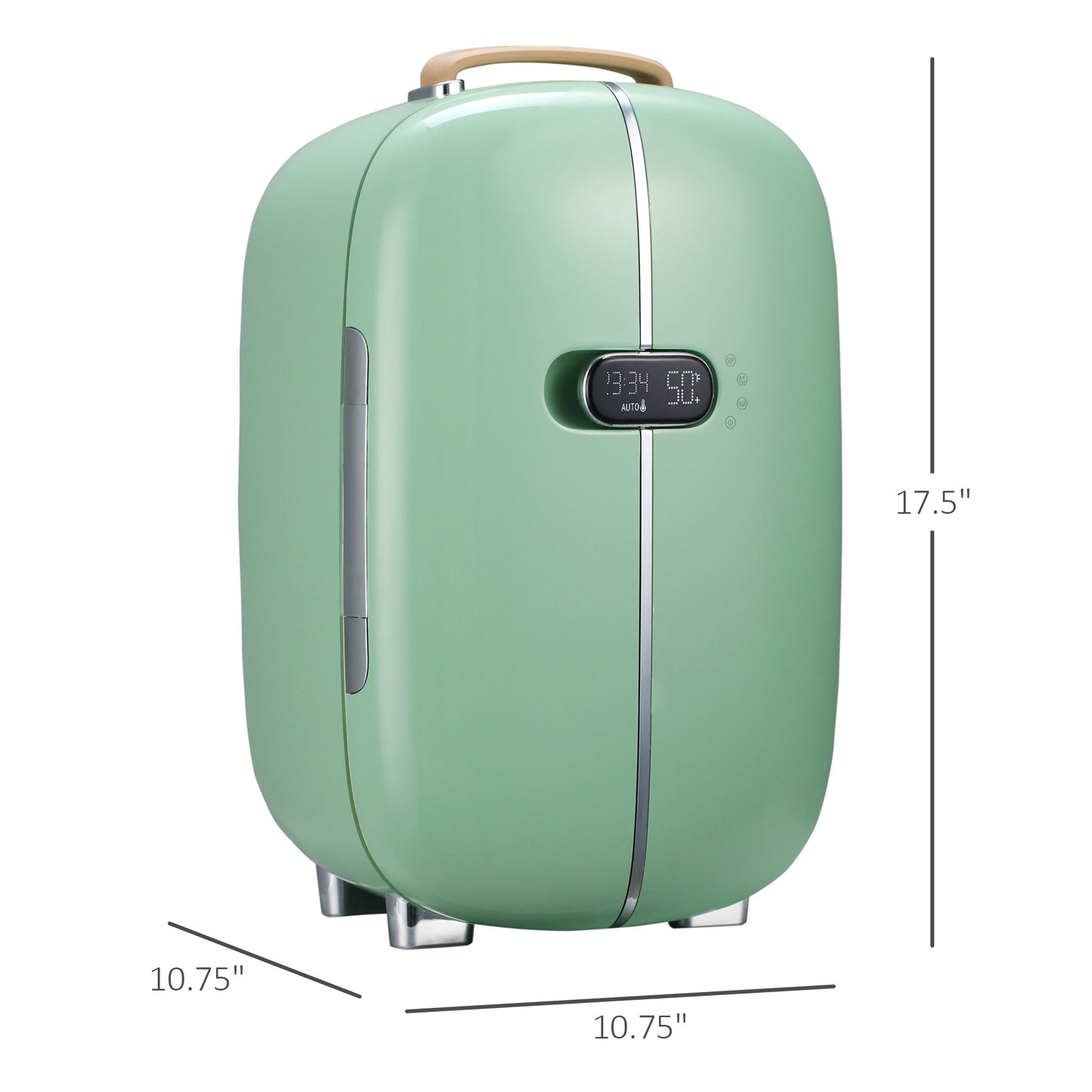 -HOMCOM Portable Beauty Fridge, Professional Skincare Fridge with LED Lighting, Timer and 2 Doors, 12L Cooler and Warmer for Beauty, Makeup, Green - Outdoor Style Company