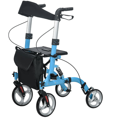-HOMCOM Rollator Walker with Seat and Backrest, Height Adjustable Aluminum Rolling Walker, Lightweight Mobility Walking Aid for Seniors & Adults, Blue - Outdoor Style Company