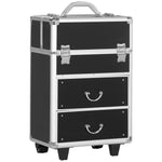 -HOMCOM Rolling Makeup Train Case, Large Storage Cosmetic Trolley, Lockable Traveling Cart Trunk with Folding Trays, Swivel Wheels and Keys, Black - Outdoor Style Company