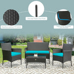  - 4 Pieces Patio Rattan Cushioned Sofa Set with Tempered Glass Coffee Table - Outdoor Style Company