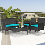  - 4 Pieces Patio Rattan Cushioned Sofa Set with Tempered Glass Coffee Table - Outdoor Style Company